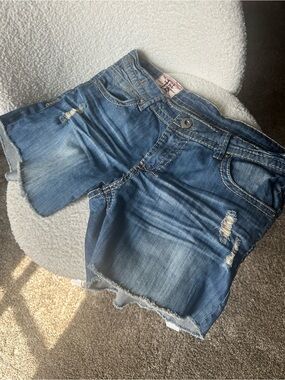 1st Kiss Washed Blue Distressed Denim Shorts